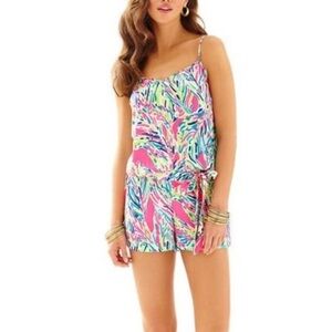 Lilly Pulitzer Deanna Romper in Palm Reader Size XS Preppy Resortwear Travel